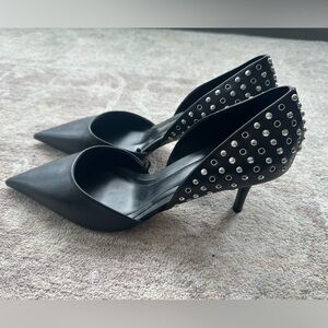 NEW Zara Black Faux Leather Studded Heels Size 9